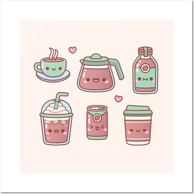 Cute Hot Coffee Iced Coffee Doodles Wall Art by rustydoodle